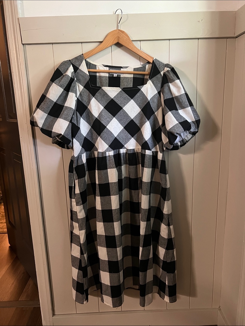 Polagram Black and White Buffalo Check Midi Dress